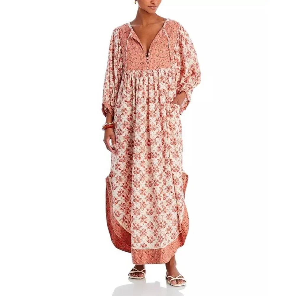 Free People Floral Boho Midi Dress in Dusty Rose and Cream WORN ONCE
